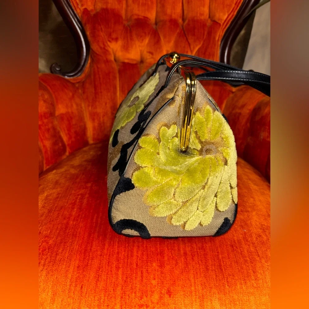 Glenda Gies Vintage Green Black Lime  Hand Bag Gold hardware & leather strap - Picture 6 of 14